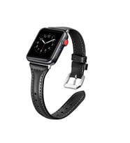 Apple Watch 44/45/46/49mm Kordon İnce Deri Kordon 2/3/4/5/6/se/7/8/9/10/11/ultra (Siyah)