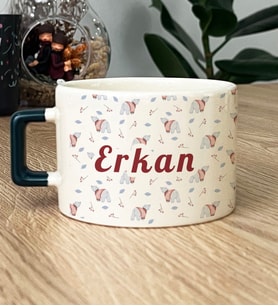 Kişiye Özel Tatlı Ayıcık Desenli Hediye Lüks Fincan Arkadaşa Hediye (Koyu Yeşil)