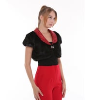Yakası Payetli Suni Kürklü Bolero (Siyah-Kırmızı)