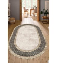 Dijital Baskılı Kaymaz Taban Yıkanabilir Oval Salon Halısı Mutfak Halısı Yolluk NDO-SD-738 (Kahverengi)