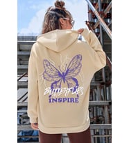 Unisex Butterfly & Letter Graphic Baskılı Sweatshirt (Bej)