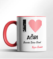 Kişiye Özel Ağrı Seninle Daha Güzel Tema Siyah Renk Kupa (Kırmızı)