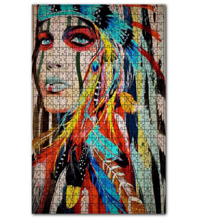 Cakapuzzle Kızılderili Kız Şekilli Ahşap Zeminde Görsel Puzzle Yapboz MDF(Ahşap) (1000 Parça)
