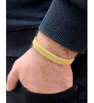 Tamamı Çelik Yarım Ay Şeklinde Chavin Model Çelik Unisex Bileklik (Gold)