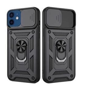 Apple iPhone 12 Uyumlu Kızaklı Kamera Korumalı Tank Kılıf (Siyah)
