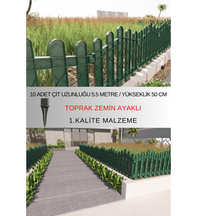 Dekoratif Plastik Bahçe ve Peyzaj Çiti 10 ADET ÇİT (Y: 50 CM / G: 5.5 M) TOPRAK AYAKLI (Yeşil)
