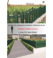 Dekoratif Plastik Bahçe ve Peyzaj Çiti 10 ADET ÇİT (Y: 50 CM / G: 5.5 M) TOPRAK AYAKLI (Yeşil)