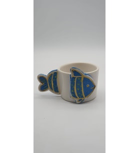 Balık Ortalı Altın Fincan Mug (Turkuaz)