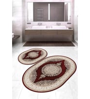 Dijital Baskılı Kaymaz Taban Yıkanabilir Oval 2'li Klozet Takımı Banyo Paspası NOKZ-HT-461 (Bordo)