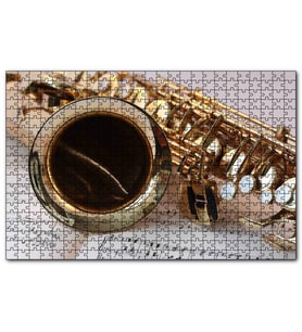 Cakapuzzle Yakın Plan Saksafon ve Notalar  Puzzle Yapboz MDF (Ahşap) (500 Parça)