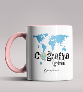 Kişiye Özel Coğrafya Öğretmeni Tasarımlı Siyah Renk Kupa Bardak 5 (Pembe)