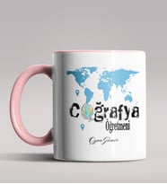 Kişiye Özel Coğrafya Öğretmeni Tasarımlı Siyah Renk Kupa Bardak 5 (Pembe)