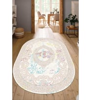 Dijital Baskılı Kaymaz Taban Yıkanabilir Oval Salon Halısı Mutfak Halısı Yolluk NDO-HY-1044 (Pembe)
