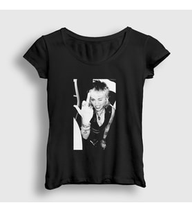 Presmono Kadın Beyaz Flip Miley Cyrus T-Shirt 400313tt (Siyah)
