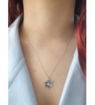 MAGRİB 925 ayar gümüş rengarenk taşlı lotus çiçekli kadın gümüş kolye (Gümüş)