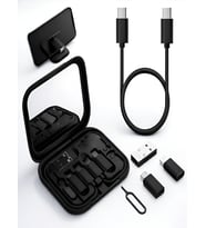 Aynalı, Standlı 8 in 1 Çok işlevli Type-C, USB, Micro Lighting Port, Seyahat Seti Çevirici (Siyah)