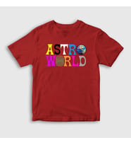Presmono Unisex Çocuk Beyaz Astroworld V2 Travis Scott T-Shirt 44113tt (Kırmızı)
