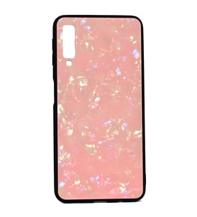 Galaxy A7 2018 Kılıf Mermer Desenli Marbel Temperli Cam Silikon Kılıf (Pembe)