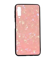 Galaxy A7 2018 Kılıf Mermer Desenli Marbel Temperli Cam Silikon Kılıf (Pembe)