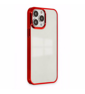 Uyumlu Model Apple iPhone 12 Pro Kılıf Sararmaz Şeffaf Mika Kapak (Kırmızı)