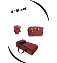 Jusso Portbebe Ana Kucağı + Bebek Taşıma Kanguru + Bebek Bakım Çantası Gri 3 Lü Set (Bordo)