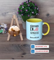 Sevgiliye Hediye Kupa Bardak Beyaz ve Fotoğraflı Ahşap Anahtarlık Hediye (Model 7)