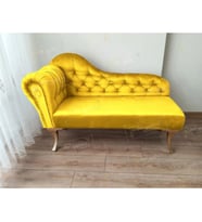 Dekoratif Bihter Koltuk Josefin Puf 110 cm Gold Ayak (Sarı)