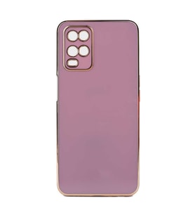 Oppo A54 4G Kılıf Kamera Korumalı Altın Kenar Tasarım Silikon (Mor)