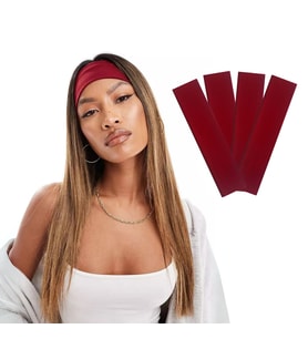 4'lü Spor Saç Bantları - Elastik Kaymaz İnce Saç Ter Kafa Bandı Bandana, Kadın & Erkek Koşu Fitness Yoga Pilates Makyaj Yüz Yıkama Atletik Egzersiz Saç Bandı (Bordo)