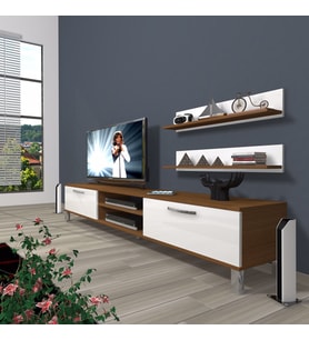 Decoraktiv Eko 4 Slm Dvd Krom Ayaklı Tv Ünitesi Tv Sehpası (Beyaz - Kahverengi)
