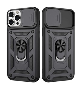 Apple iPhone 12 Pro Uyumlu Kızaklı Kamera Korumalı Tank Kılıf (Siyah)