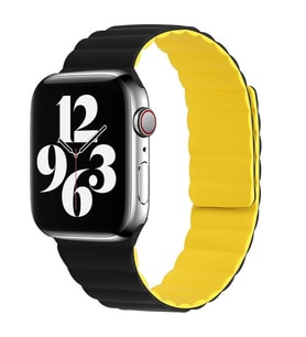 Apple Watch 10/11 42mm-38/40/41mm Kordon Renkli Strap Deri Loop Kordon 2/3/4/5/6 (Siyah-Sarı)