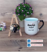 Anestezi Teknikeri Kupa Bardak Beyaz ve Fotoğraflı Ahşap Anahtarlık Hediye (Model 10)