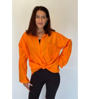 Kadın Uzun Kol Tek Cep Oversize Gömlek (NEON ORANJ)