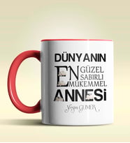 Kişiye Özel Dünyanın En Güzel Annesi Temalı Pembe Kupa Bardak (Kırmızı)