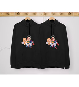 BK Gift Kişiye Özel Sevgililer Karikatürlü İkili Siyah Sweatshirt Seti, Sevgililer Hediye, Çift Hediyesi, Yıl Dönümü Hediyesi, Kişiye Özel Sweatshirt-1 (Model 11)