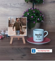 Anestezi Uzmanı Fotoğraflı Dekoratif Taş, Ahşap Altlıklı Türk Kahvesi Fincanı Hediye (Model 6)