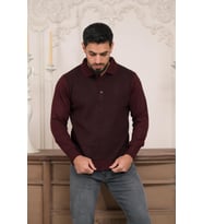 Woolen World Polo Yaka Armürlü Yünlü Erkek Triko Kazak (Bordo)