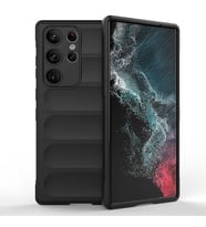 Galaxy S23 Ultra Kılıf Esnek TPU Oyuklu Arka Yüzey Tasarımlı Etnik Silikon Kılıf (Siyah)