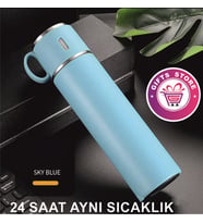 BARDAKLI TERMOS MUG 580 ML  (20 - 24 SAAT AYNI SICAKLIKTA ) ÇİFT KATMANLI PASLANMAZ ÇELİK (Mavi)