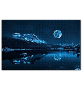 Cakapuzzle Karlı Dağ, Orman, Göl ve Süper Ay Puzzle Yapboz MDF (Ahşap) (500 Parça)