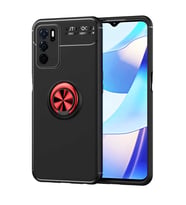 Oppo A16 Kılıf Mıknatıslı Yüzüklü Standlı Yumuşak Silikon Kapak Ravel (Siyah-Kırmızı)