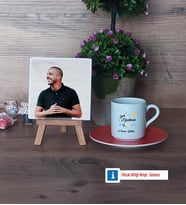 Sınıf Öğretmeni Fotoğraflı Dekoratif Taş, Ahşap Altlıklı Türk Kahvesi Fincanı Hediye Öğretmenler Günü Hediyesi (Model 8)