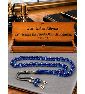 Kişiye Özel Babaya,Sevgiliye Hediye Metal Harfli Sürmeli  Toz Kehribar Tesbih [ 5 Renk ] (Mavi)
