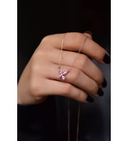 Papatya Silver 925 Ayar Gümüş Rose Kaplama Zirkon Taşlı Plumeria Kolye (Pembe)