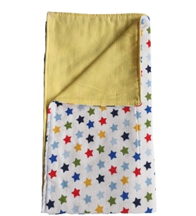 %100 Organik Pamuk Pazen Bebek Battaniyesi Ebat 80 X 90 Yıldız Desen (Sarı)