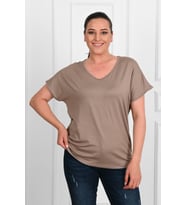 Kadın V Yaka Büyük Beden T-shirt 1486-23 (Vizon)
