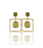 Kadir Jewellery 22 Ayar Altın Kaplama Kadın Sallantılı Küpe -El İşçiliği Ve Hipoalerjenik Küpe (Zeytin Yeşili)