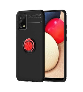 Samsung Galaxy A02S Kılıf Yüzüklü Magnetli Ravel Case (Siyah-Kırmızı)
