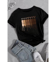 Unisex Leopar Kalp Baskılı Oversize T-shirt (Siyah)